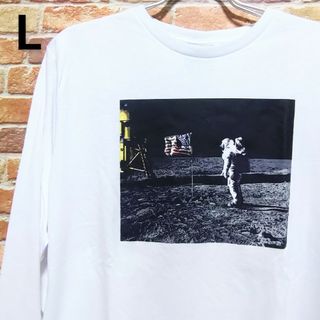 【新品】NASA ナサ Tシャツ ロンT 長袖 L ホワイト 月 着陸 アメリカ(Tシャツ/カットソー(七分/長袖))