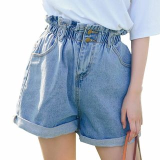 [Bidason] デニム ショート パンツ レディース ジーンズ パンツ 折裾(その他)