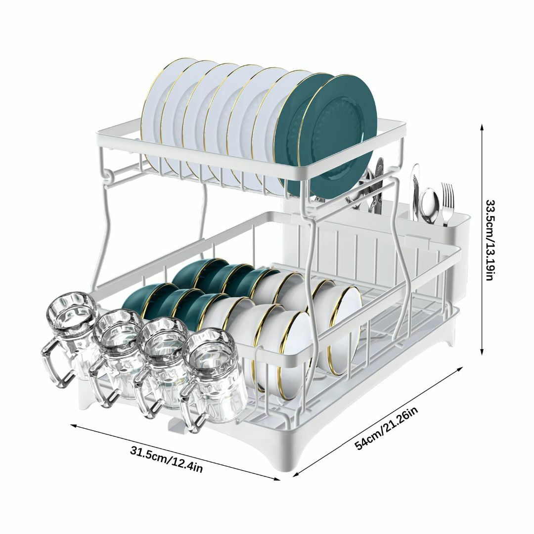 【色: ホワイト】食器水切りラック 2段 水切りかご、ドリップトレー付き大容量防 インテリア/住まい/日用品のキッチン/食器(その他)の商品写真