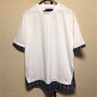 OUT AGE アウトエイジ　Tシャツ　白　チェック　Mサイズ(Tシャツ/カットソー(半袖/袖なし))