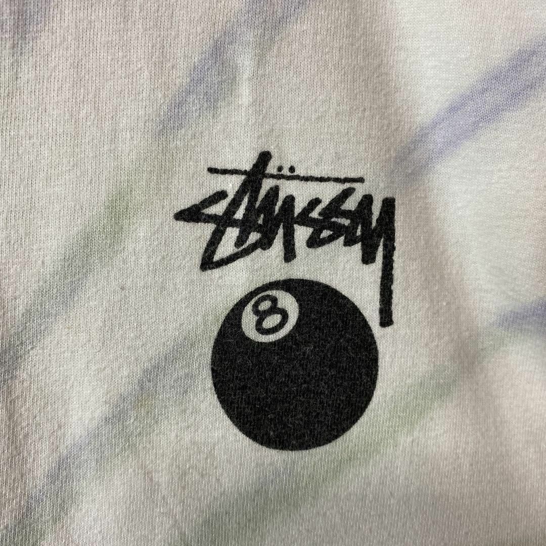 STUSSY(ステューシー)の【8ボール、ダイダイ、希少XL】stussyバックプリントTシャツ古着sk8白 メンズのトップス(Tシャツ/カットソー(半袖/袖なし))の商品写真