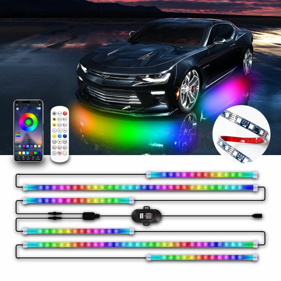 MOREFULLS LED アンダーライト テープライト 車 RGB 6本セット その他のその他(その他)の商品写真