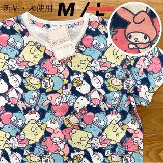 サンリオ(サンリオ)の【L】サンリオキャラクター　総柄　半袖Tシャツ●レディース/ネイビー　けろっぴ(Tシャツ(半袖/袖なし))