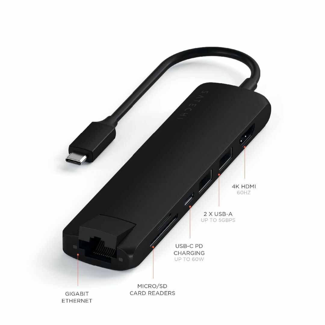 【色:ブラック】Satechi イーサネット付き スリム 7in1 USB-Cハ スマホ/家電/カメラのPC/タブレット(PC周辺機器)の商品写真