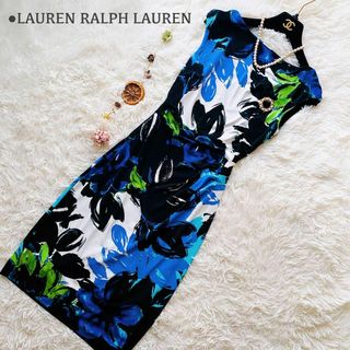 ラルフローレン(Ralph Lauren)の新品同様 ローレンラルフローレン 春夏向け 花柄 総柄 ドレープ ワンピース(ひざ丈ワンピース)