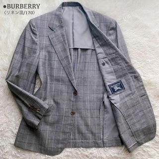 バーバリー(BURBERRY)の希少 バーバリー 春夏向け リネン チェック テーラードジャケット 2B 背抜き(テーラードジャケット)