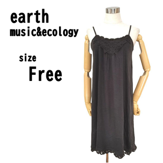 【F】earth music&ecology 薄手ワンピース ノースリーブ 春夏(ひざ丈ワンピース)