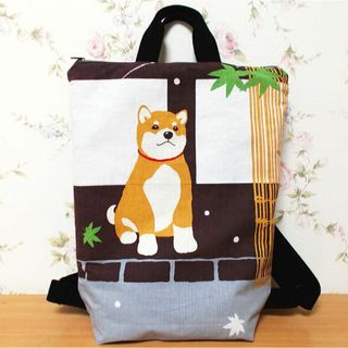 手作りトートリュック 柴犬 わんこ 豆柴 かき氷 帆布外ポケット＆内ポケット付き(バッグ)