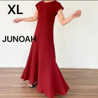 JUNOAH - JUNOAHノースリーブワンピース　 マーメイド　マキシ丈ワイン　半袖　フレア