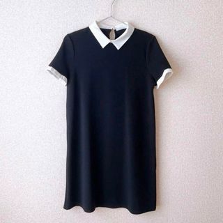 ザラ(ZARA)のワンピース　黒　ZARA  襟つき　キレイめ　半袖(ひざ丈ワンピース)