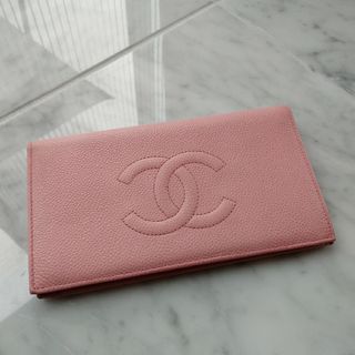 シャネル(CHANEL)のCHANEL シャネル キャビアスキン 長財布 ピンク(財布)