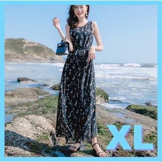 【夏!!】ワンピース　ノースリーブ　花柄　総柄　ＸＬ　№823911(ロングワンピース/マキシワンピース)