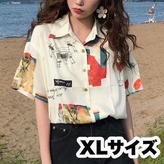 35【大人気】オルチャン 春夏シャツ ブラウス 半袖 レディース XL LL(シャツ/ブラウス(半袖/袖なし))