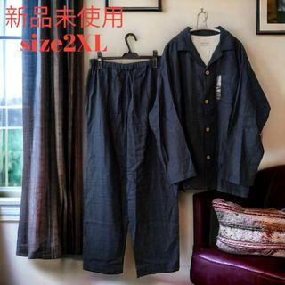 イオン(AEON)の新品/2XL/綿100% 2重ガーゼ メンズ パジャマ  長袖 上下セット(その他)