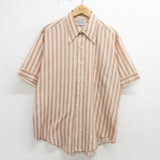 XL★古着 バンヒューセン 半袖 シャツ メンズ 70年代 70s ピンク系他 ストライプ 24may08 中古 トップス(シャツ)