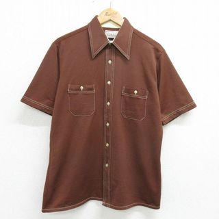 L★古着 アロー 半袖 シャツ メンズ 70年代 70s 茶 ブラウン 24may08 中古 トップス