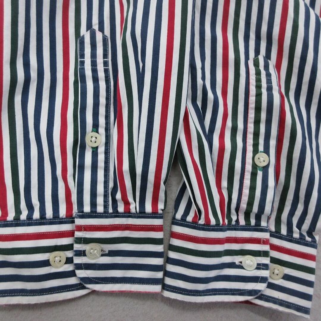 TOMMY HILFIGER(トミーヒルフィガー)のXL★古着 トミーヒルフィガー TOMMY HILFIGER 長袖 ブランド シャツ メンズ 90年代 90s ワンポイントロゴ 大きいサイズ コットン ボタンダウン 紺他 ネイビー ストライプ 24may08 中古 トップス メンズのトップス(シャツ)の商品写真