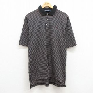 ラルフローレン(Ralph Lauren)のXL★古着 ラルフローレン Ralph Lauren ゴルフ 半袖 ブラント ポロ シャツ メンズ 90年代 90s ワンポイントロゴ コットン 黒他 ブラック ボーダー 【spe】 24may08 中古 トップス(ポロシャツ)