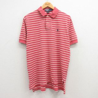 ラルフローレン(Ralph Lauren)のXL★古着 ラルフローレン Ralph Lauren 半袖 ブラント ポロ シャツ メンズ 90年代 90s ワンポイントロゴ 鹿の子 コットン ピンク他 ボーダー 24may08 中古 トップス(ポロシャツ)