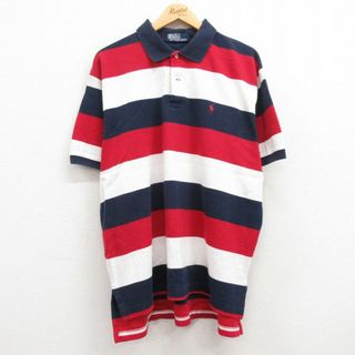 ラルフローレン(Ralph Lauren)のXL★古着 ラルフローレン Ralph Lauren 半袖 ブラント ポロ シャツ メンズ 90年代 90s ワンポイントロゴ 大きいサイズ マルチカラー 赤他 レッド 24may08 中古 トップス(ポロシャツ)