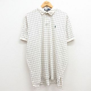 ラルフローレン(Ralph Lauren)のXL★古着 ラルフローレン Ralph Lauren 半袖 ブラント ポロ シャツ メンズ 90年代 90s ワンポイントロゴ 大きいサイズ コットン USA製 生成り チェック 24may08 中古 トップス(ポロシャツ)