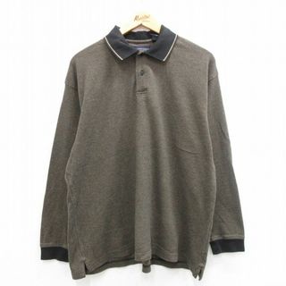 XL★古着 長袖 ポロ シャツ メンズ 90年代 90s 大きいサイズ コットン 濃茶他 ブラウン 【spe】 24may08 中古 トップス(ポロシャツ)