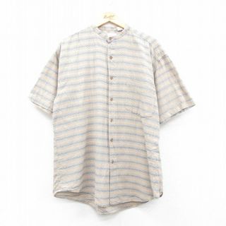 XL★古着 半袖 シャツ メンズ コットン ノーカラー ベージュ系他 カーキ 24may08 中古 トップス(シャツ)