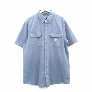 カーハートダブリューアイピー(Charhartt WIP)のXL★古着 カーハート Carhartt 半袖 シャツ メンズ 大きいサイズ ロング丈 コットン ボタンダウン 紺他 ネイビー 24may08 中古 トップス(シャツ)