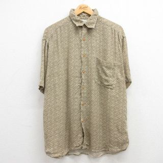 XL★古着 半袖 シャツ メンズ 00年代 00s レーヨン ベージュ カーキ 24may08 中古 トップス(シャツ)