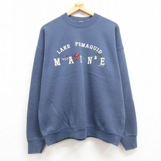 フルーツオブザルーム(FRUIT OF THE LOOM)のXL★古着 フルーツオブザルーム 長袖 スウェット メンズ 00年代 00s MAINE 鳥 クルーネック 紺 ネイビー 24may08 中古 スエット トレーナー トップス(パーカー)