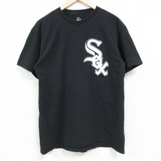 マジェスティック(Majestic)のL★古着 マジェスティック 半袖 Tシャツ メンズ MLB シカゴホワイトソックス フランクトーマス 35 クルーネック 黒 ブラック メジャーリーグ ベースボール 野球 24may08 中古(Tシャツ/カットソー(半袖/袖なし))