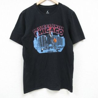 M★古着 半袖 Tシャツ メンズ マイケルジョーダン エアジョーダン シカゴ クルーネック 黒 ブラック 24may08 中古(Tシャツ/カットソー(半袖/袖なし))