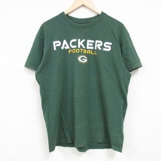 L★古着 半袖 Tシャツ メンズ NFL グリーンベイパッカーズ コットン クルーネック 緑 グリーン アメフト スーパーボウル 24may08 中古(Tシャツ/カットソー(半袖/袖なし))