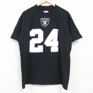 L★古着 半袖 Tシャツ メンズ NFL ラスベガスレイダース マーショーンリンチ 24 クルーネック 黒 ブラック アメフト スーパーボウル 24may08 中古(Tシャツ/カットソー(半袖/袖なし))