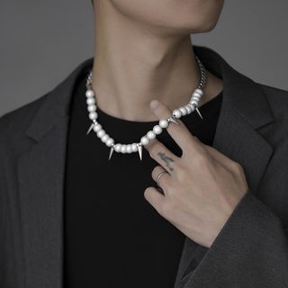 【即完売】ネックレス シルバー チェーン パール ロック ストリート 喜平(ネックレス)