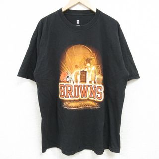 XL★古着 半袖 Tシャツ メンズ NFL クリーブランドブラウンズ コットン クルーネック 黒 ブラック アメフト スーパーボウル 24may08 中古(Tシャツ/カットソー(半袖/袖なし))