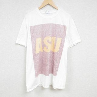 XL★古着 半袖 Tシャツ メンズ アリゾナ 大学 大きいサイズ ロング丈 コットン クルーネック 白 ホワイト 24may08 中古(Tシャツ/カットソー(半袖/袖なし))