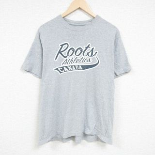 XL★古着 半袖 Tシャツ メンズ Roots 大きいサイズ クルーネック カナダ製 グレー 霜降り 24may08 中古(Tシャツ/カットソー(半袖/袖なし))