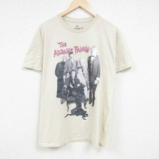 XL★古着 半袖 Tシャツ メンズ 映画 アダムスファミリー コットン クルーネック ベージュ カーキ 24may08 中古(Tシャツ/カットソー(半袖/袖なし))