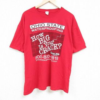 XL★古着 半袖 Tシャツ メンズ オハイオ 大きいサイズ コットン クルーネック 赤 レッド 24may08 中古(Tシャツ/カットソー(半袖/袖なし))