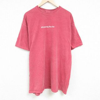 XL★古着 半袖 Tシャツ メンズ ボストン 大きいサイズ ロング丈 コットン クルーネック 薄エンジ 24may08 中古(Tシャツ/カットソー(半袖/袖なし))