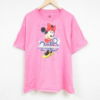 ディズニー(Disney)のXL★古着 ヘインズ Hanes 半袖 Tシャツ メンズ ディズニー DISNEY ミニーマウス 大きいサイズ コットン クルーネック ピンク 24may08 中古(Tシャツ/カットソー(半袖/袖なし))