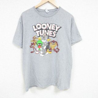 XL★古着 半袖 Tシャツ メンズ ルーニーテューンズ LOONEY TUNES マービンザマーシャン ダフィーダック 大きいサイズ クルーネック グレー 霜降り 24may08 中古(Tシャツ/カットソー(半袖/袖なし))