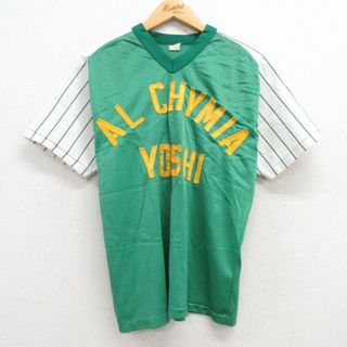 L★古着 サウザンアスレチック 半袖 ビンテージ Tシャツ メンズ 80年代 80s AL CHYMIA メッシュ地 ラグラン Vネック USA製 緑 グリーン 24may08 中古(Tシャツ/カットソー(半袖/袖なし))