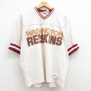 XL★古着 半袖 ビンテージ フットボール Tシャツ メンズ 80年代 80s NFL ワシントンレッドスキンズ メッシュ地 Vネック 白他 ホワイト ユニフォーム ゲームシャツ 24may08 中古(Tシャツ/カットソー(半袖/袖なし))