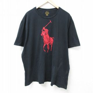 ラルフローレン(Ralph Lauren)のXL★古着 ラルフローレン Ralph Lauren 半袖 ブランド Tシャツ メンズ ビッグロゴ 大きいサイズ コットン クルーネック 黒 ブラック 24may08 中古(Tシャツ/カットソー(半袖/袖なし))