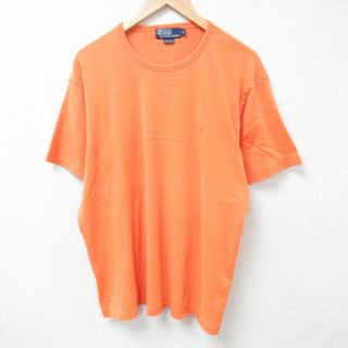 ラルフローレン(Ralph Lauren)のXL★古着 ラルフローレン Ralph Lauren 半袖 ブランド Tシャツ メンズ 90年代 90s ワンポイントロゴ コットン クルーネック オレンジ 24may08 中古(Tシャツ/カットソー(半袖/袖なし))