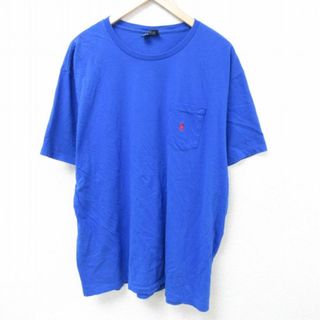 ラルフローレン(Ralph Lauren)のXL★古着 ラルフローレン Ralph Lauren 半袖 ブランド Tシャツ メンズ 90年代 90s ワンポイントロゴ 胸ポケット付き 大きいサイズ コットン クルーネック 青 ブルー 24may08 中古(Tシャツ/カットソー(半袖/袖なし))