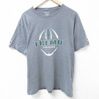 チャンピオン(Champion)のL★古着 チャンピオン Champion 半袖 ブランド Tシャツ メンズ NFL ミネソタバイキングス FREMD コットン クルーネック グレー 霜降り アメフト スーパーボウル 24may08 中古(Tシャツ/カットソー(半袖/袖なし))