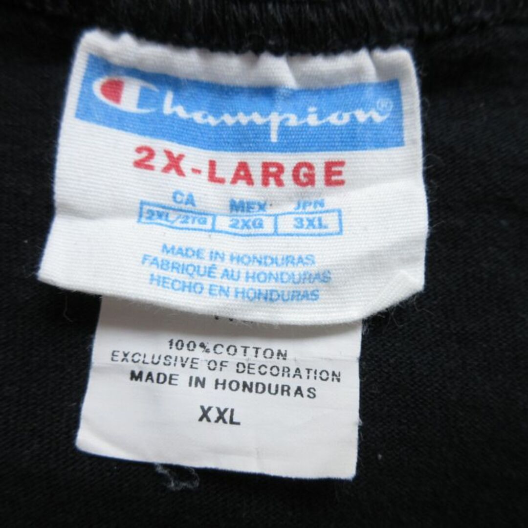 Champion(チャンピオン)のXL★古着 チャンピオン Champion 半袖 ブランド Tシャツ メンズ 無地 大きいサイズ コットン クルーネック 黒 ブラック 24may08 中古 メンズのトップス(Tシャツ/カットソー(半袖/袖なし))の商品写真